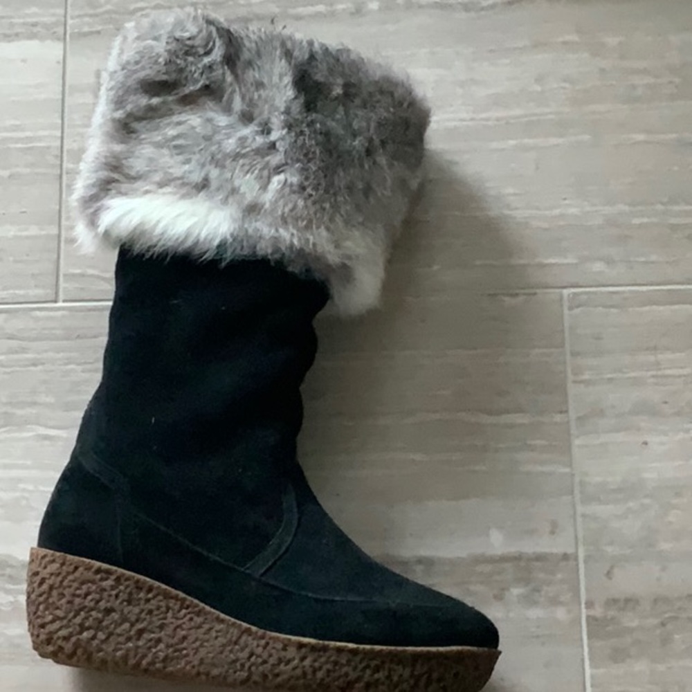COCHNI SUEDE AND FUR WEDGE BOOT